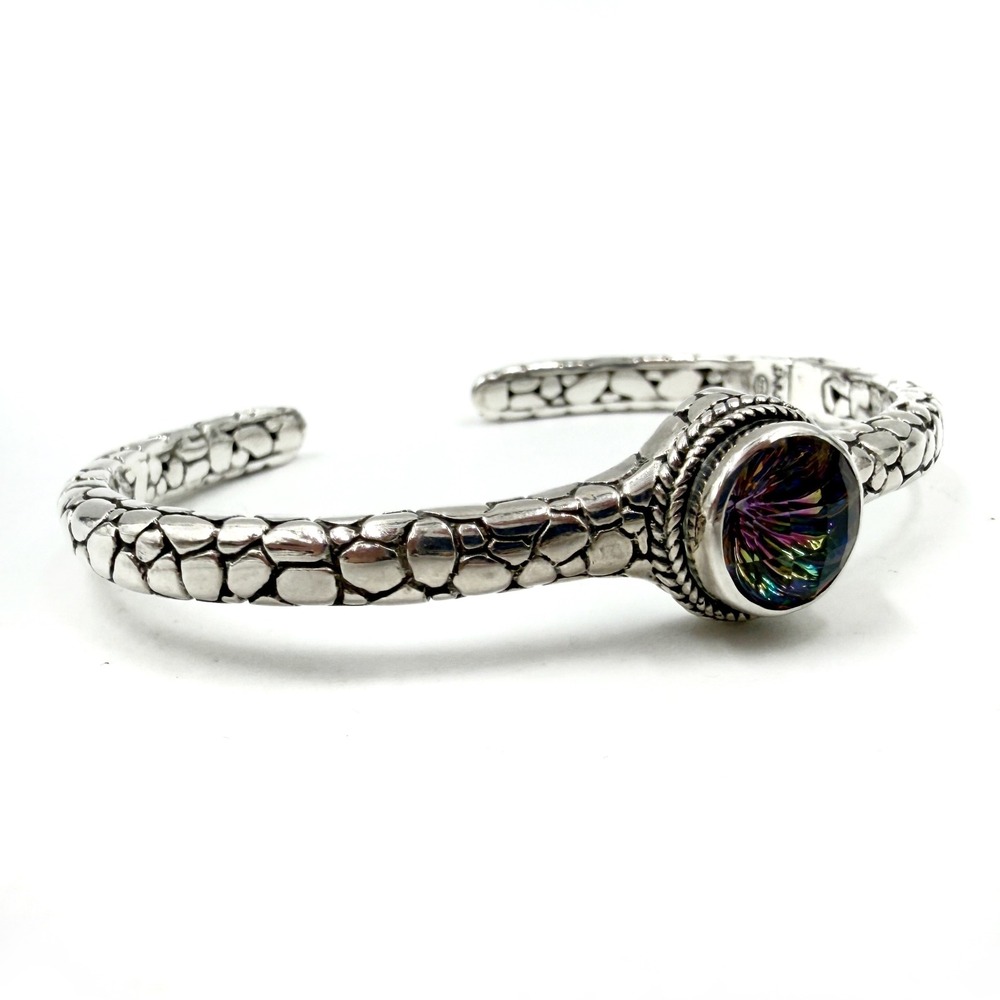 Sarda Cuff Bracelet Silver Mystic Topaz Pebble Texture Artisan Womens OS